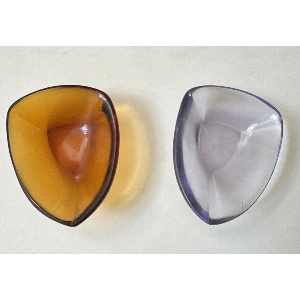 MCM BLENKO Tri-Corner Glass Salt Cellars Amber & Amethyst Lead Crystal UV Glow